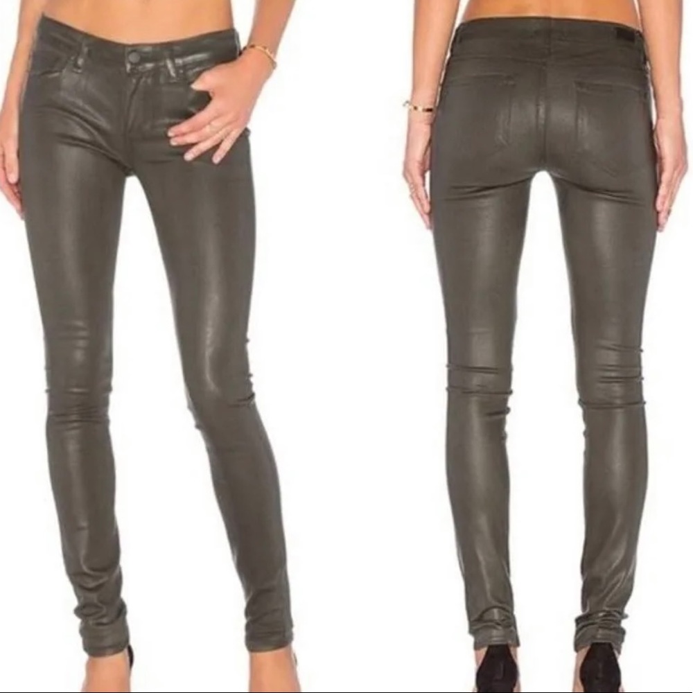 PAIGE Green Skinny Jeans Luxe Coating